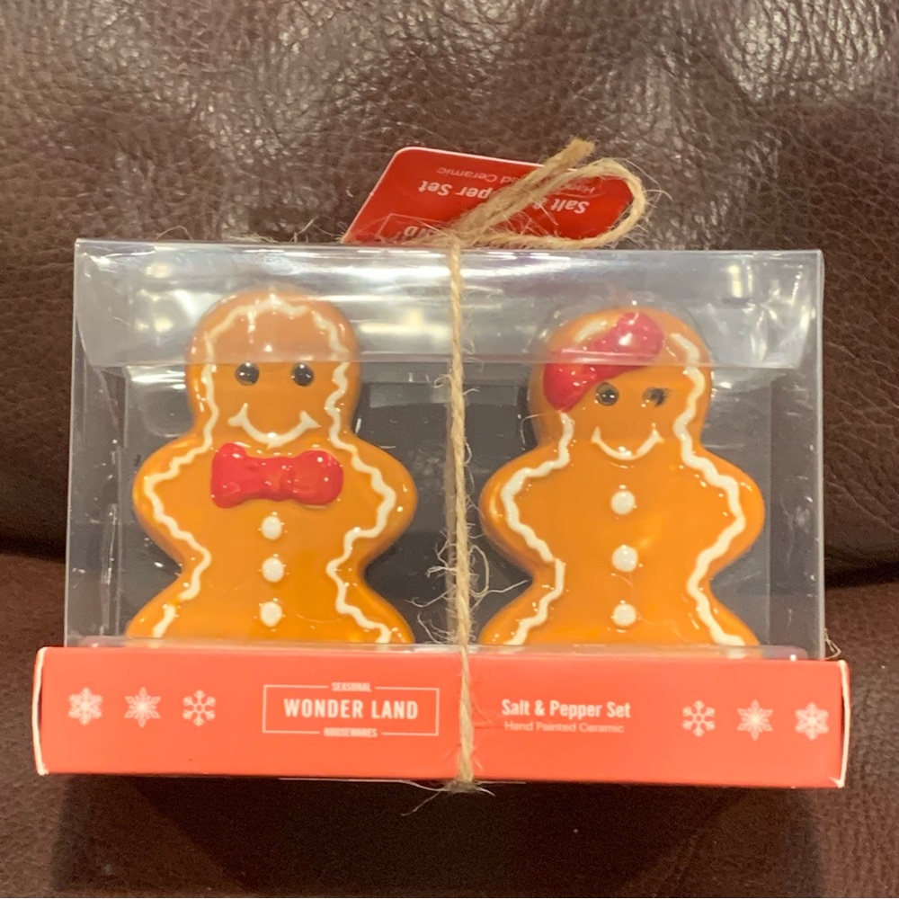 Gingerbread Boy & Girl Hand Painted Ceramic Salt and Pepper Shaker Set